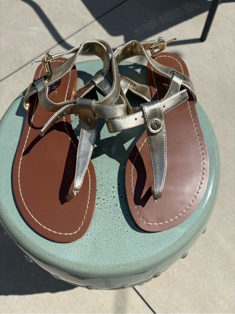 Lauren Ralph Lauren Metallic Gold Women's T-Strap Sandals- Size 6 NWOT